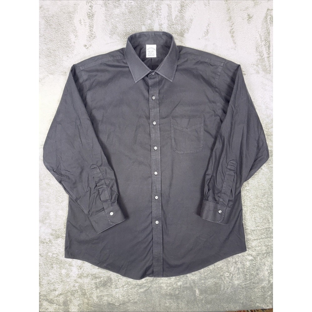 Brooks Brothers Shirt Men 17 33 Black‎ Button Up Non Iron Supima Cotton Stretch